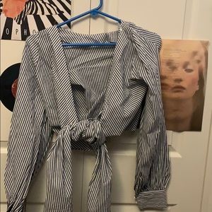 striped tie-front shirt